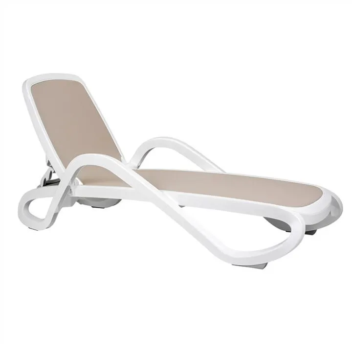 Barbados Italian Made Commercial Grade Stackable Sun Lounge, Taupe / White