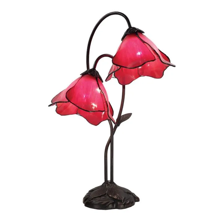 Lily of The Valley Tiffany Style Stained Glass Flower Table Lamp, Double Shade, Pink