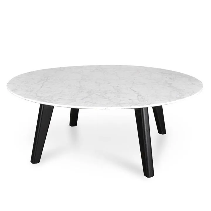 Hunter 100cm Round Marble Coffee Table with Black Legs by Interior Secrets - AfterPay Available