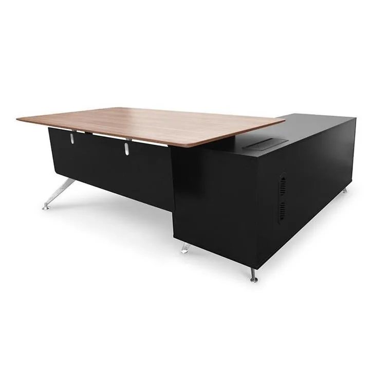 Excel 1.95m Executive Office Desk Left Return - Walnut - Black by Interior Secrets - AfterPay Available