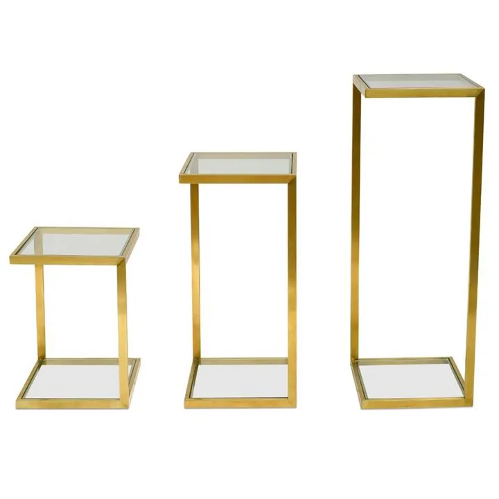 Set of 3 Luke Glass Side Table - Gold Base - Last One by Interior Secrets - AfterPay Available