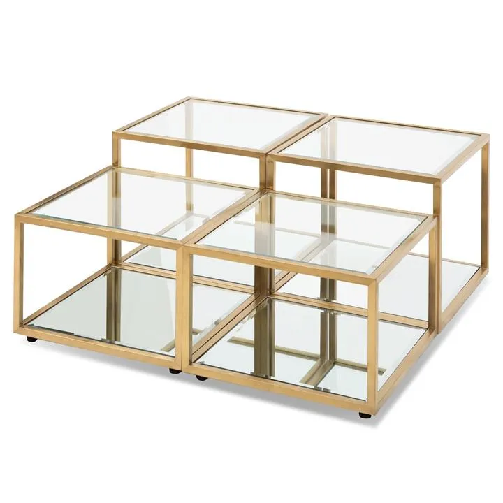 Set of 4 - Oxford 100cm Glass Coffee Table - Brushed Gold Base by Interior Secrets - AfterPay Available