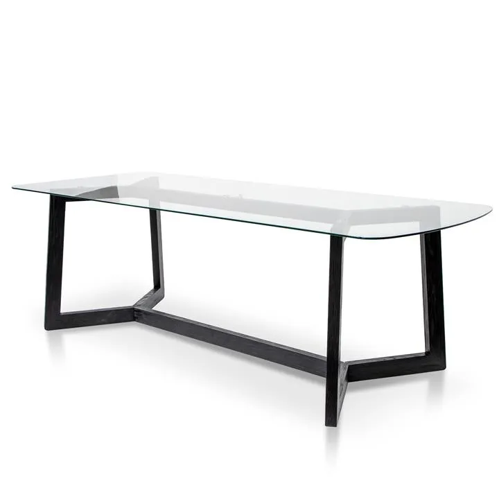 Massey 2.4m Dining Table - Glass Top with Black Base by Interior Secrets - AfterPay Available