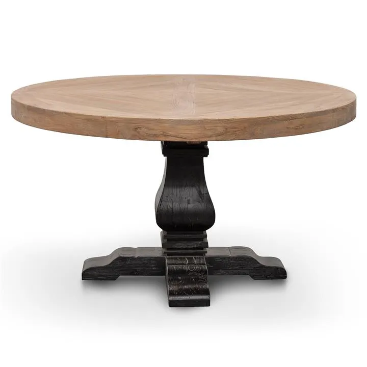 Kara Reclaimed 1.4m Round Dining Table - Natural Top and Black Base by Interior Secrets - AfterPay Available