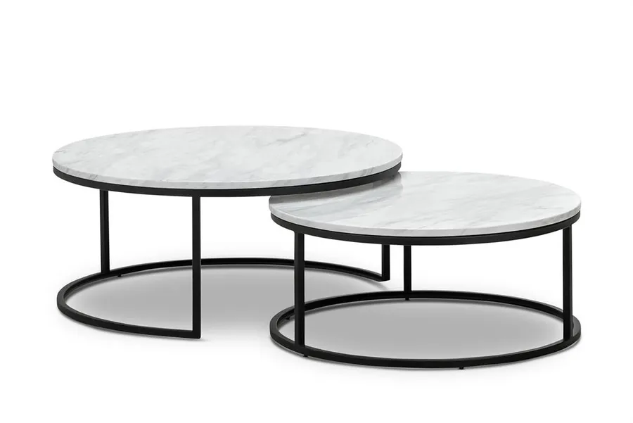 Tundra Round Nest White Marble Coffee Table - Black by Interior Secrets - AfterPay Available