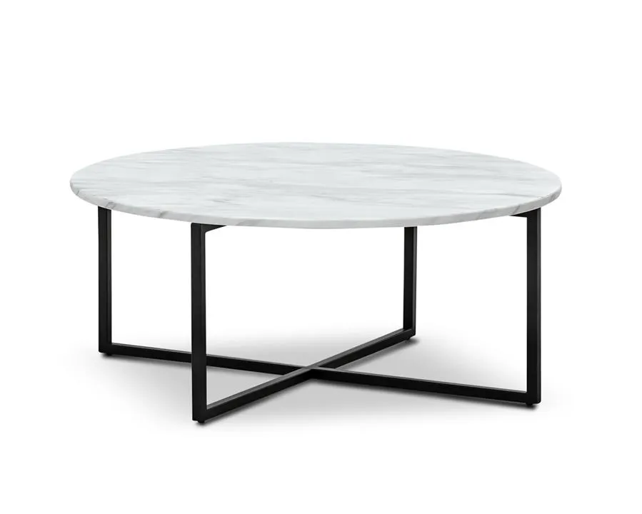 Parson 86cm Round White Marble Coffee Table - Black by Interior Secrets - AfterPay Available