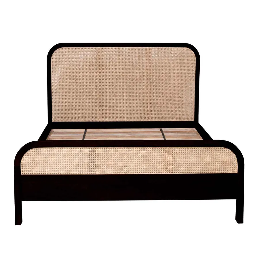 Willow Queen Bed Frame in Mangowood Black / Rattan