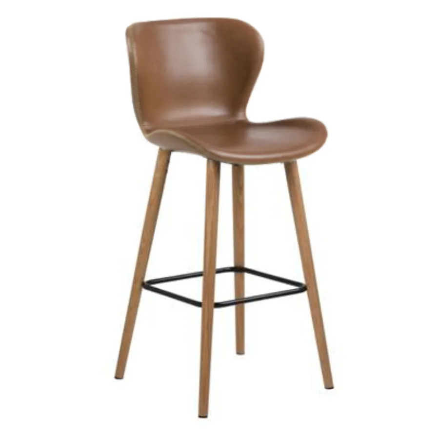 Batilda Bar Chair in Brandy PU / Oak Leg