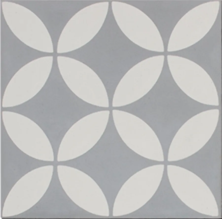 Petal White on Grey Encaustic Cement tile