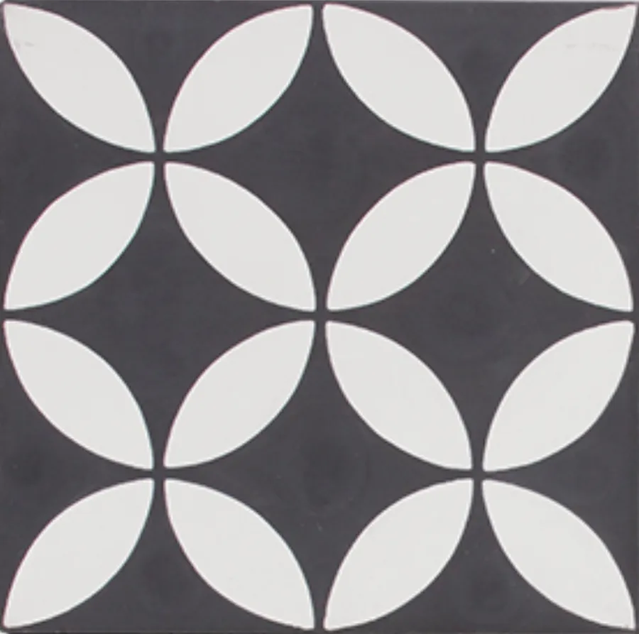 Petal White on Black  Encaustic Cement tile
