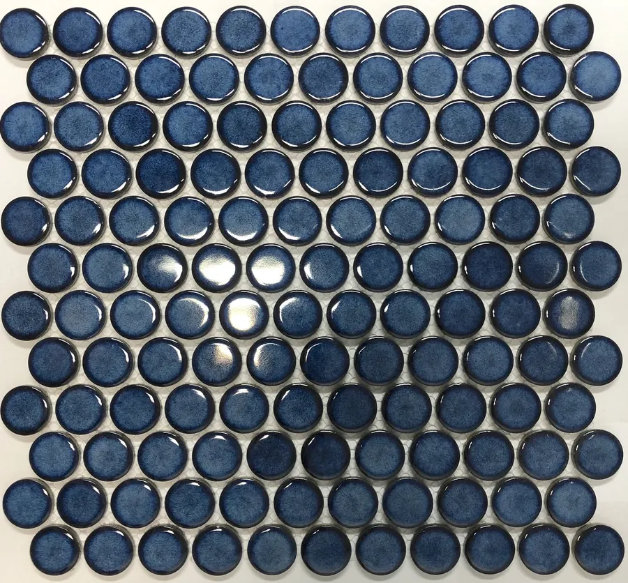 Camden Penny Round Shadow Blue Gloss Glazed Mosaic tile