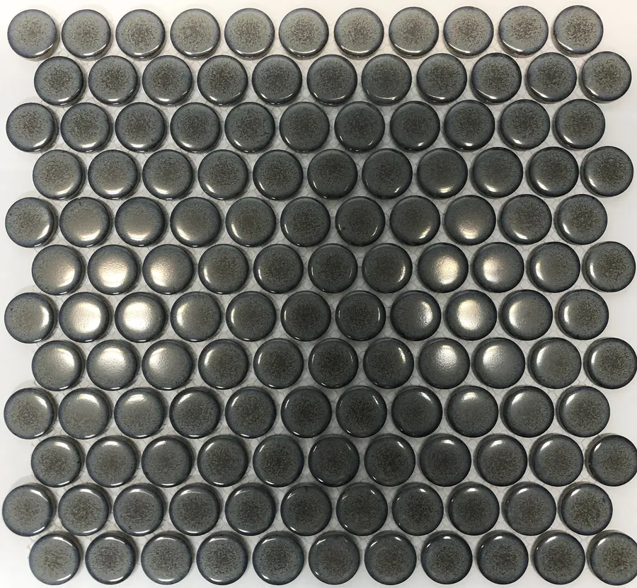 Camden Penny Round Mottled Grey Gloss Glazed Mosaic Tile