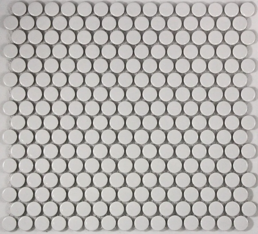 Camden Penny Round White Gloss Glazed Mosaic Tile