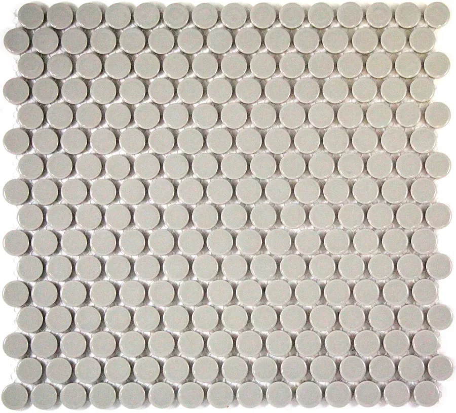 Camden Penny Round Light Grey Gloss Glazed Mosaic Tile