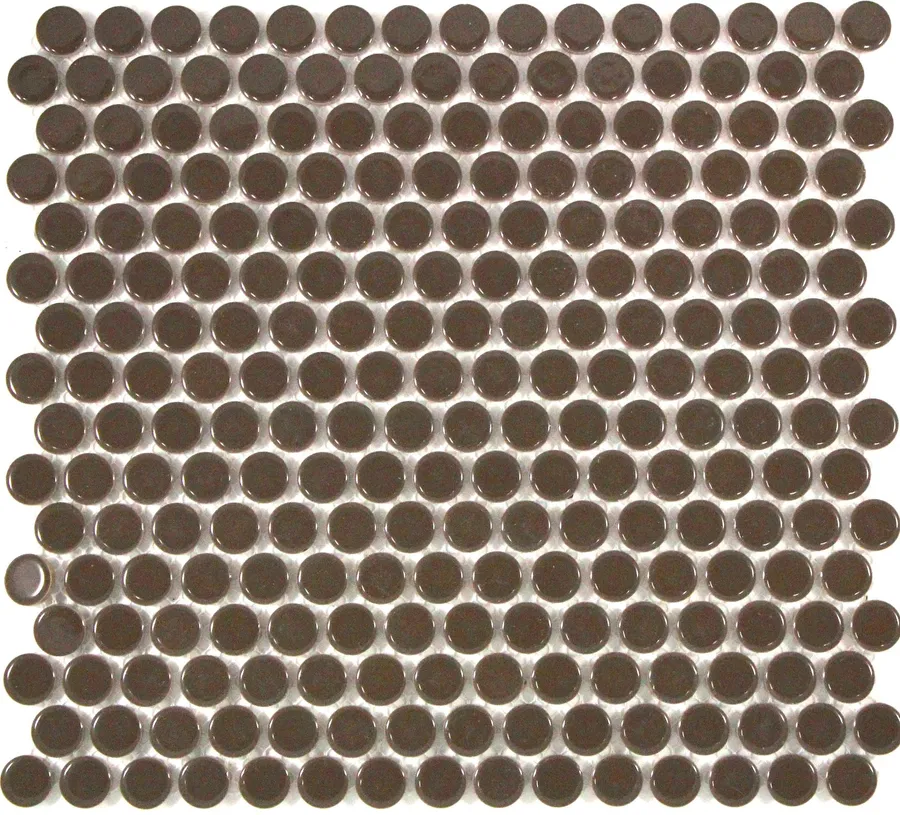 Camden Penny Round Cappuccino Gloss Glazed Mosaic Tile