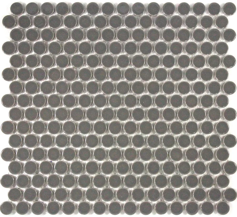 Camden Penny Round Dark Grey Gloss Glazed Mosaic Tile