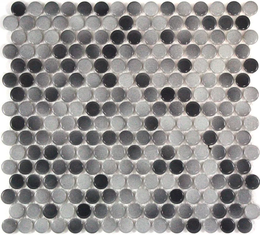 Camden Penny Round Grey Mix Gloss Glazed Mosaic Tile