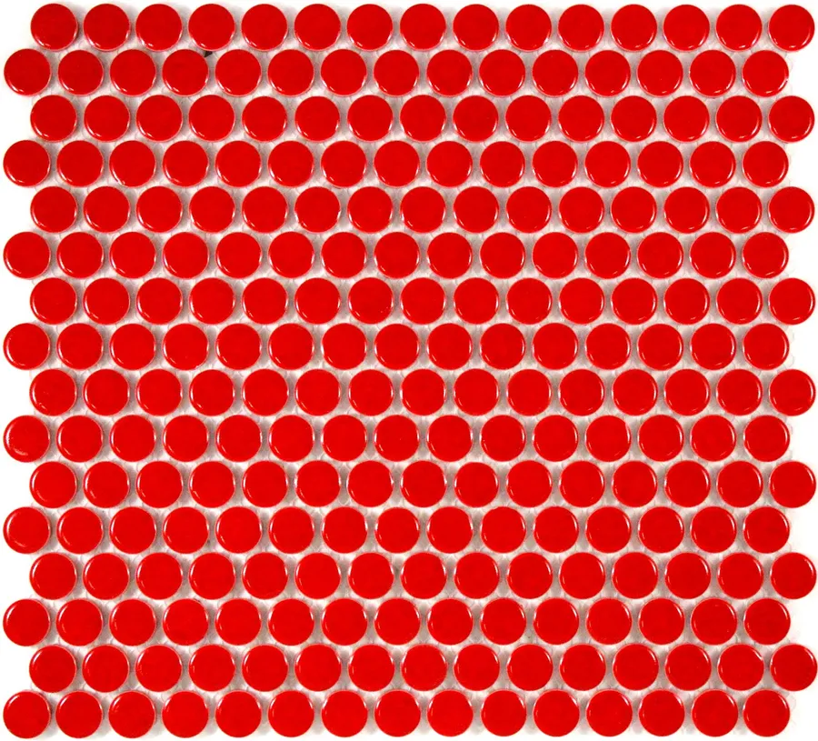 Camden Penny Round Red Gloss Glazed Mosaic Tile