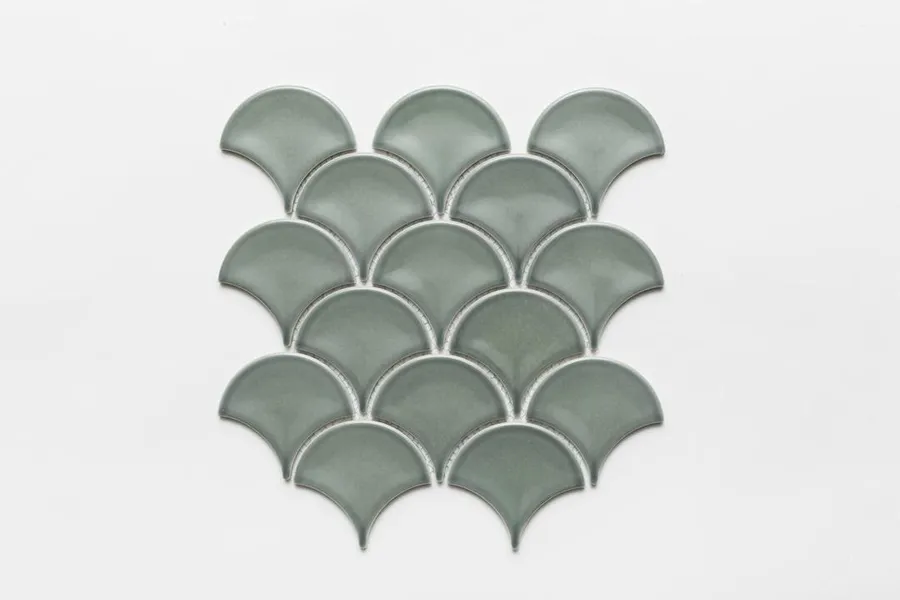 Bristol Fan Concave Green Gloss Mosaic Tile
