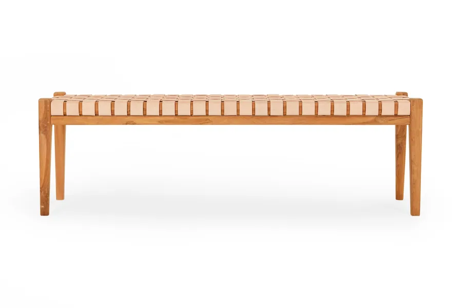 Cuba Woven Leather Dining Bench, Pink, by Lounge Lovers