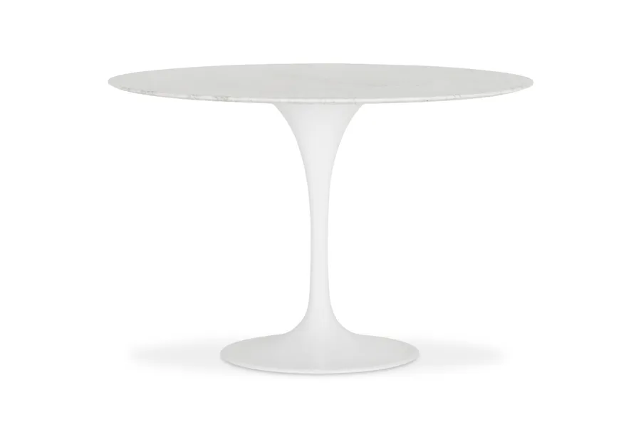 Clover Mid Century Dining Table in White, Italian Carrera Marble, by Lounge Lovers