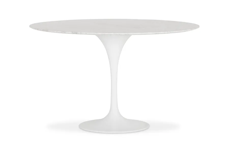 Clover Mid Century Dining Table in White, Italian Carrera Marble, by Lounge Lovers