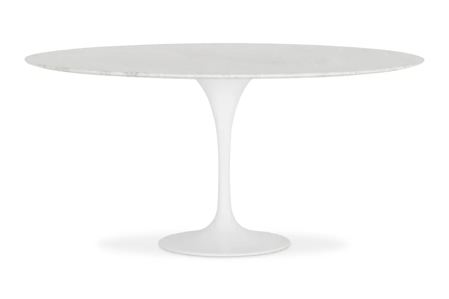 Clover Oval Mid Century Dining Table in White, Italian Carrera Marble, by Lounge Lovers
