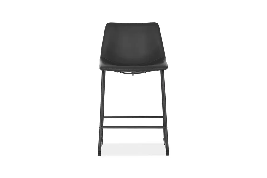 Apollo 60cm Urban Industrial Bar Stool, Black Leather, by Lounge Lovers