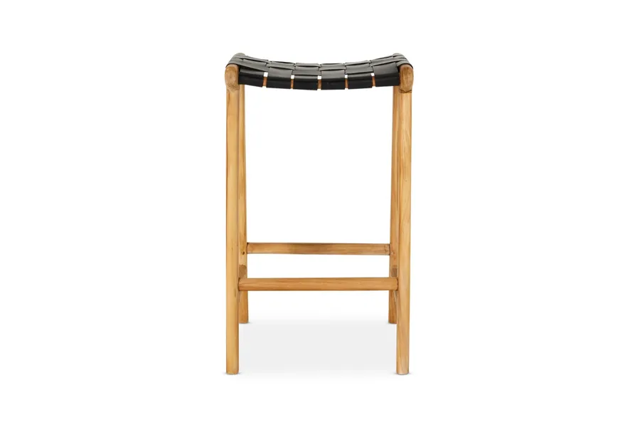 Cuba Backless 66cm Coastal Bar Stool in Black, Teak Wood, by Lounge Lovers