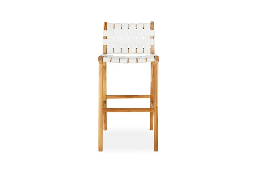 Cuba 68cm Coastal Bar Stool in White, Teak Wood, by Lounge Lovers