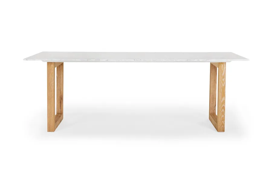 Bronte 220cm 8-Seater Coastal Dining Table, White Italian Carrara Marble & Brushed Oak Legs, by Lounge Lovers