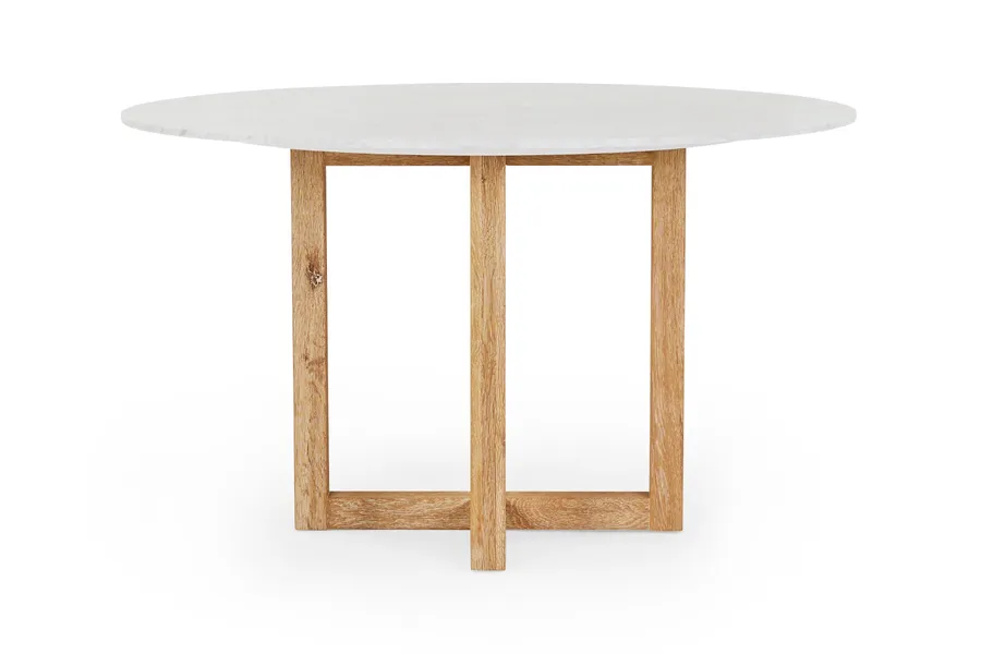 Bronte Round Coastal Dining Table, White Italian Carrara Marble, by Lounge Lovers