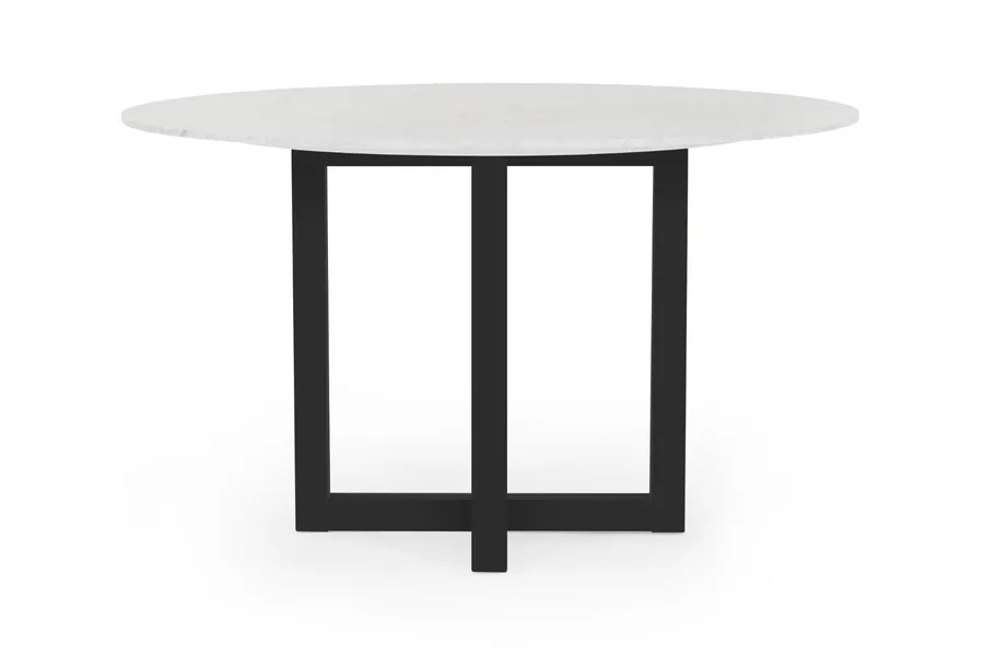 Bronte Round Coastal Dining Table, White Italian Carrara Marble & Black Legs, by Lounge Lovers