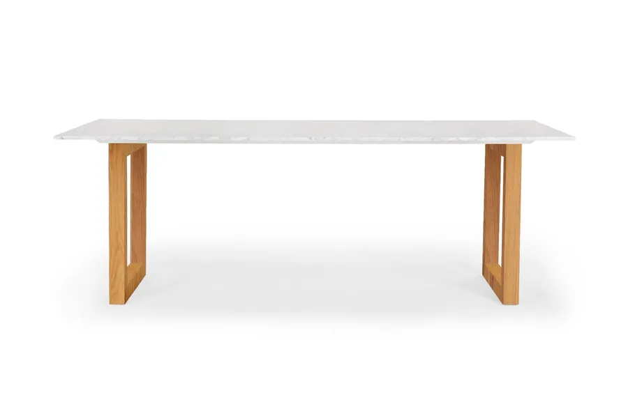 Bronte 220cm 8-Seater Coastal Dining Table, White Italian Carrara Marble & Natural Oak Legs, by Lounge Lovers
