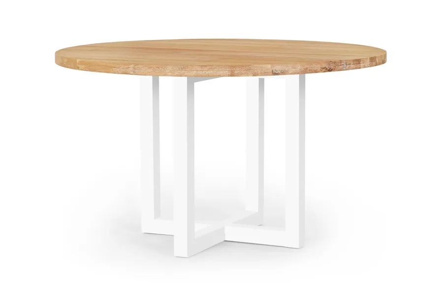 Bronte 130cm Round Timber Dining Table With Oak Legs in White, by Lounge Lovers