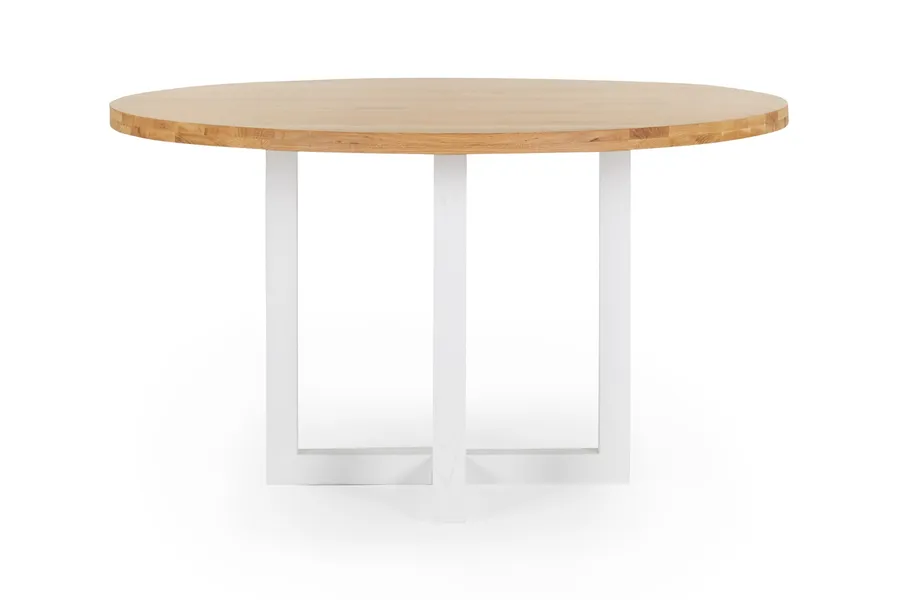 Bronte 130cm Round Timber Dining Table With Oak Legs in White, by Lounge Lovers