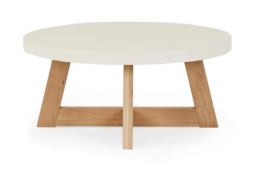 Marina Round Coastal Coffee Table, White Solid Oak, by Lounge Lovers