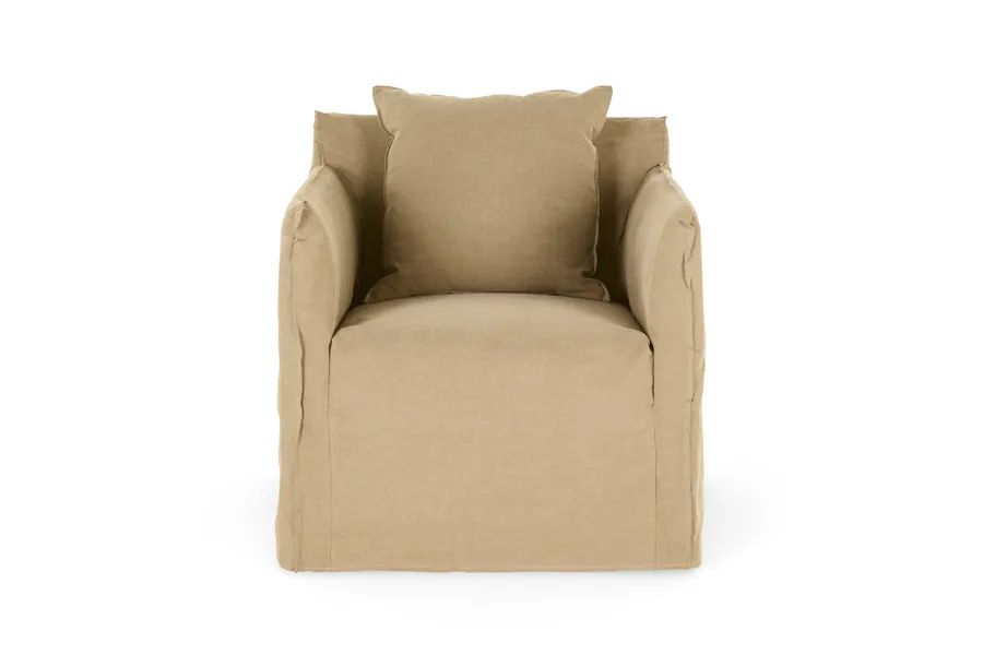 Bronte Coastal Linen Armchair Khaki Fabric, by Lounge Lovers