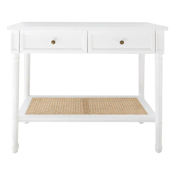 Saman Timber & Rattan Console Table, 100cm, White