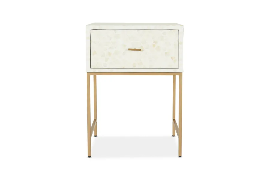Roma Bone Inlay Classic Bedside Table, Beige, by Lounge Lovers