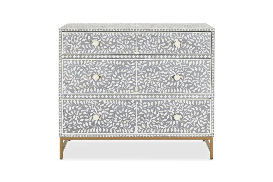 Cleo Bone Inlay Classic Chest Of Drawers, Light Grey, by Lounge Lovers
