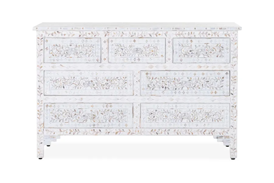 Portia Mother of Pearl Inlay Classic Chest Of Drawers, White, by Lounge Lovers