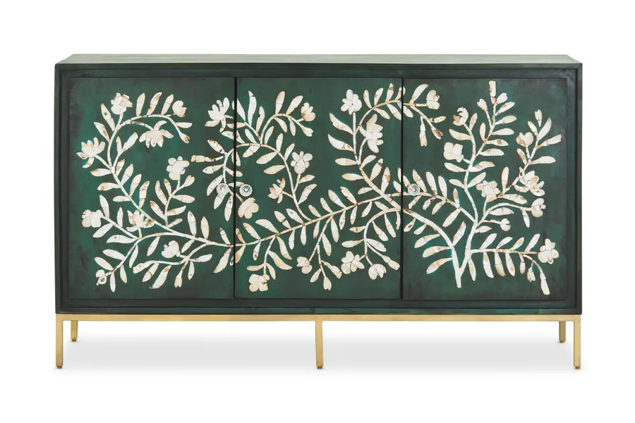 Raja Classic Sideboard, Green Carved Mother Of Pearl Inlay, by Lounge Lovers
