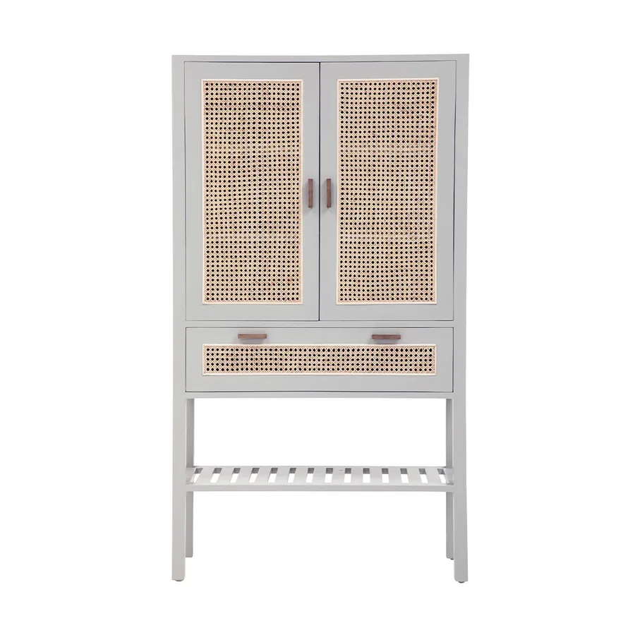 Rita Storage Cabinet in Grey / Rattan