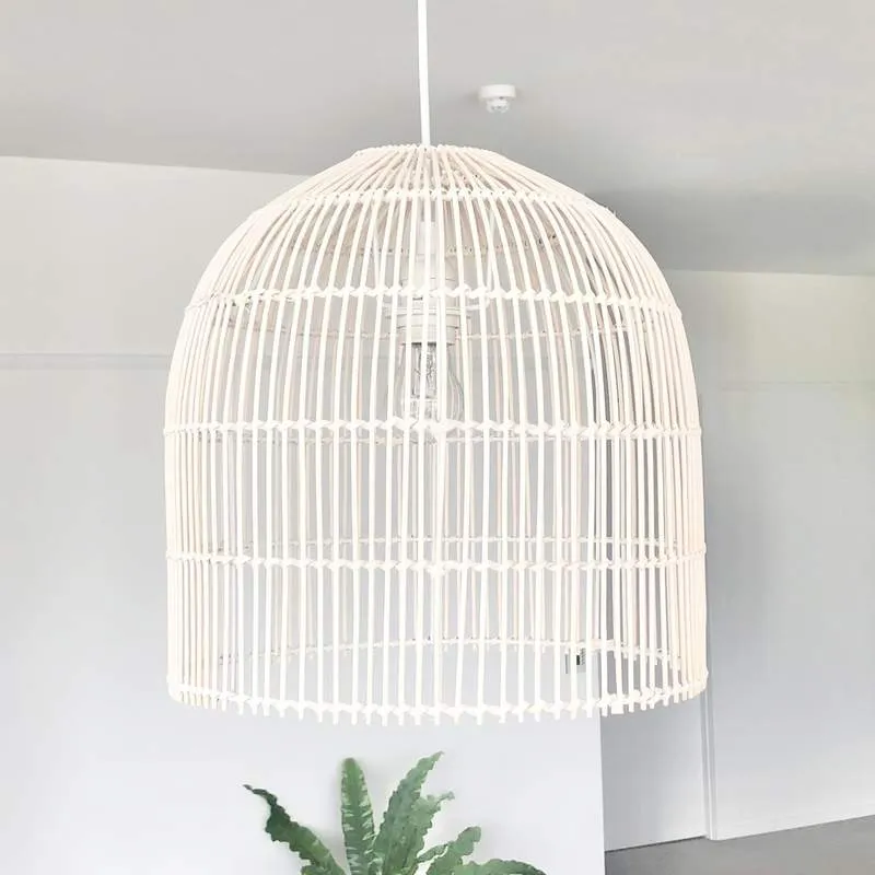 Whitewash Cane Rattan Pendant Light - Siena