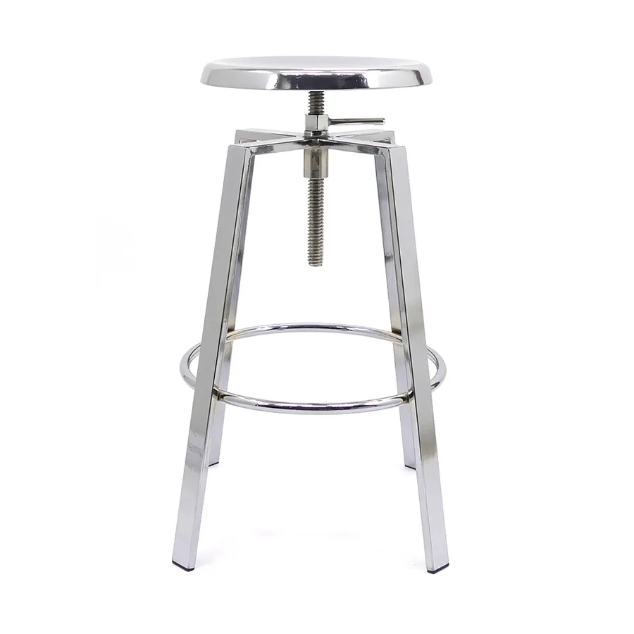 Metal Industrial Bar Stool - Adjustable Swivel Seat - Chrome