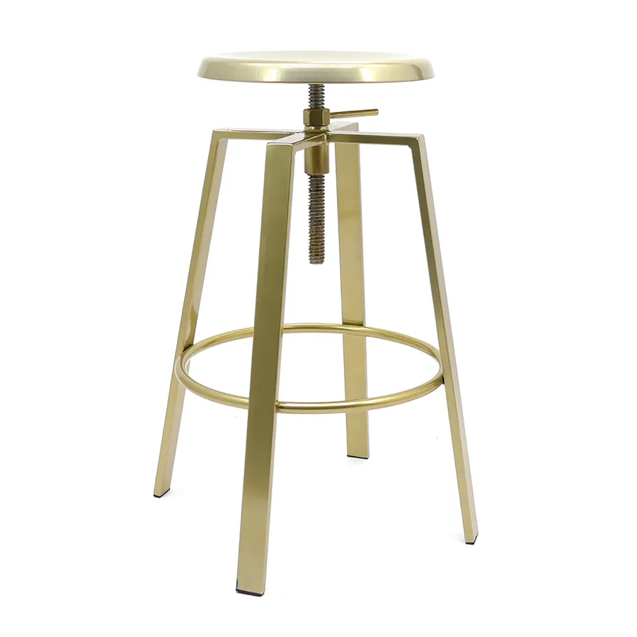 Metal Industrial Bar Stool - Adjustable Swivel Seat - Gold