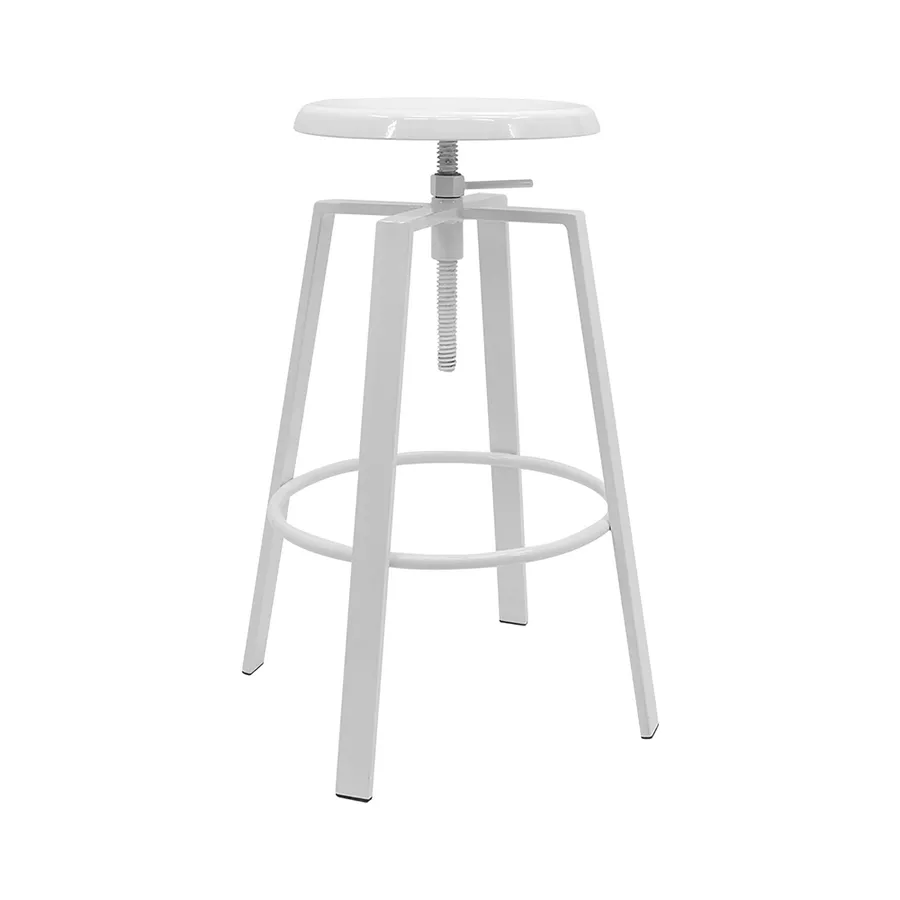 Metal Industrial Bar Stool - Adjustable Swivel Seat - White