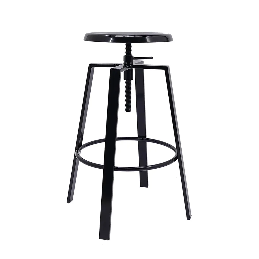 Metal Industrial Bar Stool - Adjustable Swivel Seat - Black