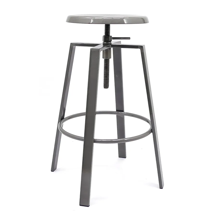 Metal Industrial Bar Stool - Adjustable Swivel Seat - Space Grey